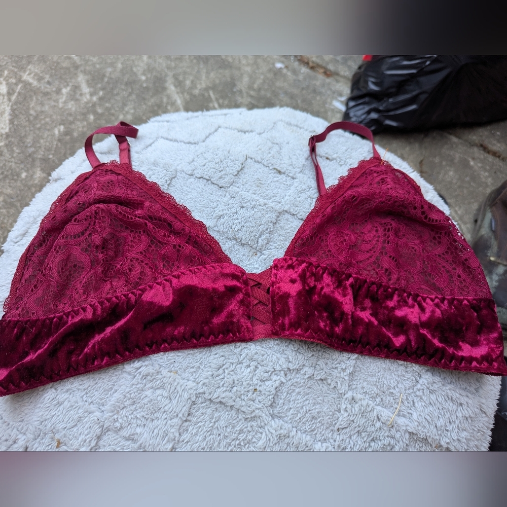 Ella Lust Velvet Elegant Lace Bralette in Rich Burgundy Size 3X